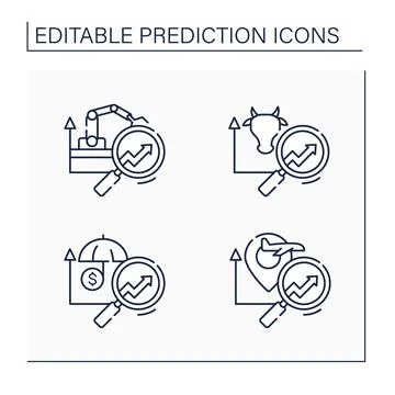 Predictive analytics line icons set Stock Illustration