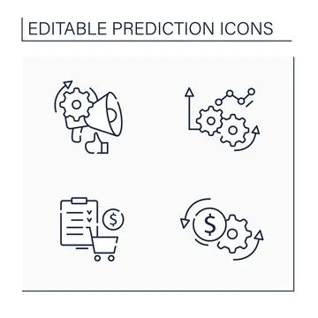 Predictive analytics line icons set Stock Illustration