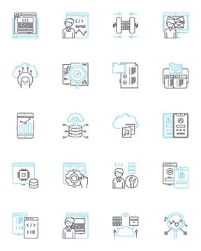 Predictive analytics linear icons set. Forecasting, Data-driven, Machine 库存插图