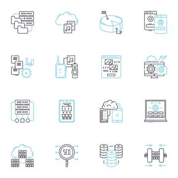 Predictive analytics linear icons set. Forecasting, Data-driven, Machine 库存插图