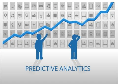Predictive analytics vector illustration. Business people analyzing chart Stock Illustration