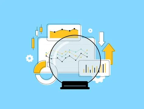 Predictive data analytics uses big data, AI and machine learning to forecast Stock Illustration