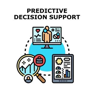 Predictive decision support system analyzing data for informed choices Stock Illustration