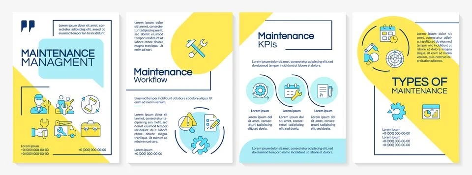 Predictive equipment reliability blue and yellow brochure layout Stock Illustration