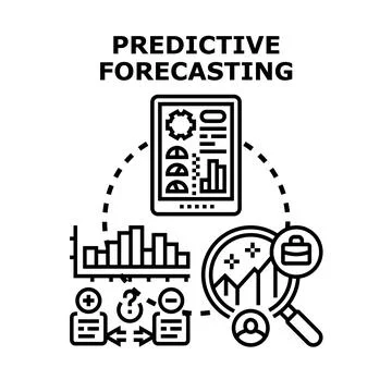 Predictive forecasting analyzing data and making future business decisions Stock Illustration