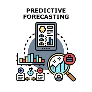 Predictive forecasting analyzing data and making future business decisions Stock Illustration