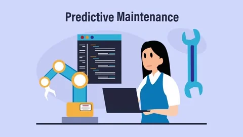 Predictive Maintenance Concept: Engineer with Laptop Monitoring Industrial .. Stock Footage 337954625