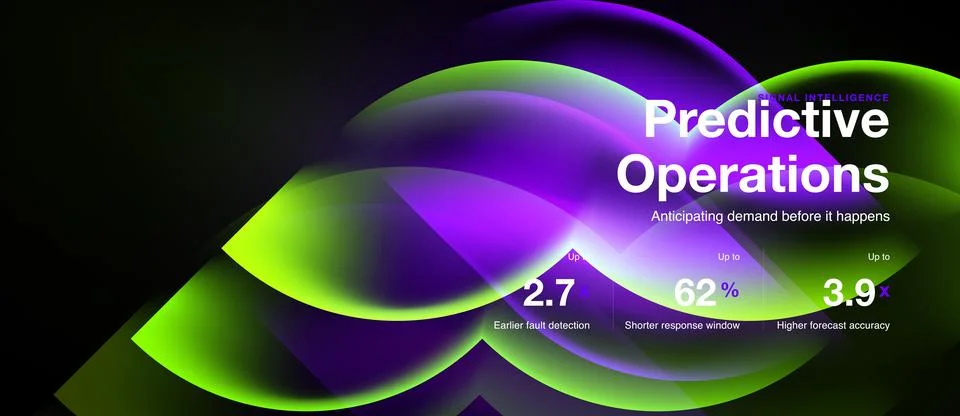 Predictive operations presentation, lime luminous waves, wide header backgrou 스톡 일러스트