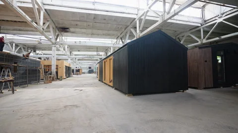 Prefabricated mobile modular container house in factory Stock Footage 277778178