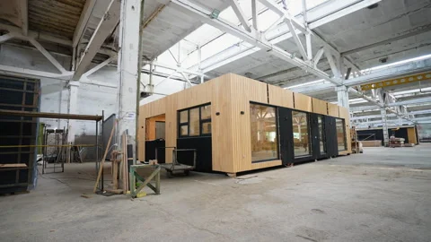 Prefabricated mobile modular container house in factory Stock Footage 277778982