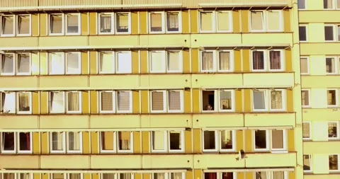 Prefabricated tower block housing panelak apartment buildings  drone aerial 4K Stock Footage 162731382