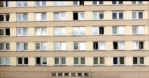 Prefabricated tower block panelak housing apartment buildings  drone aerial 4K Stock Footage 162731398