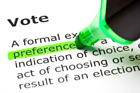 'preference' highlighted, under 'vote' Stock Photos