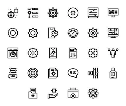 Preferences Exclusive Vector Set featuring 28 Bold Line Pixel Aligned 64x64.. Stock Illustration