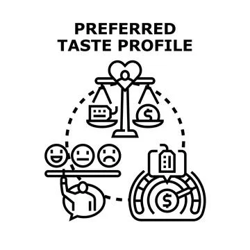 Preferred taste profile evaluation consumer feedback Stock Illustration