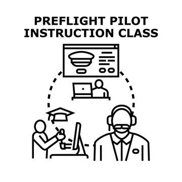 Preflight pilot instruction class preparing aviation students Stock Illustration