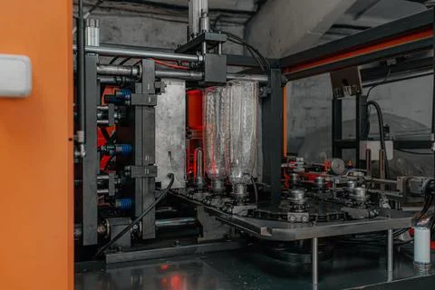 The preform shape of PET bottle in the blowing mold machine. The operation of Stock Photos