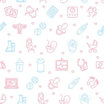 Pregnance Signs Seamless Pattern Background on a White. Vector Stock-Illustration