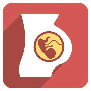 Pregnancy Anatomy Flat Rounded Square Icon with Long Shadow Stock Illustration