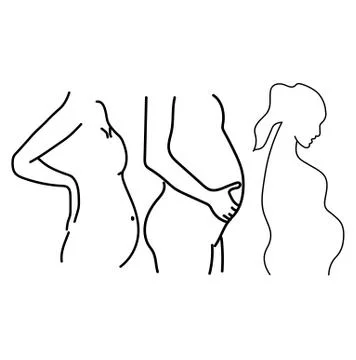 Pregnancy and childbirth vector set silhouette of a pregnant girl - beautiful Stock Illustration
