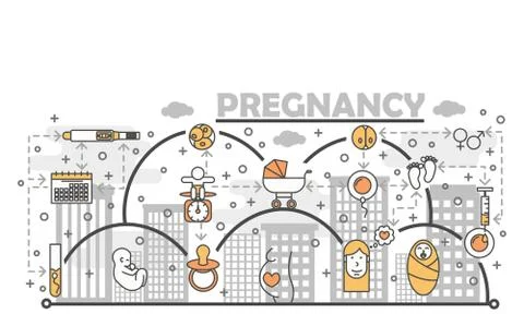 Pregnancy concept vector flat line art illustration Stock Illustration