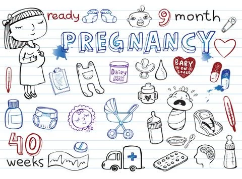 Pregnancy doodles set Stock Illustration