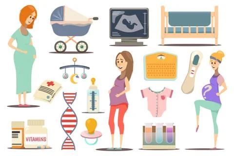 Pregnancy Flat Icon Set Illustration
