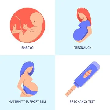 Pregnancy icon set in flat style Stock Illustration
