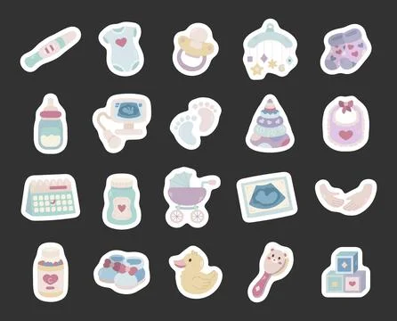 Pregnancy maternity newborn essentials set Stock Illustration