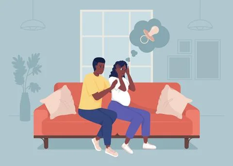 Pregnancy panic attack flat color vector illustration Illustrazione stock