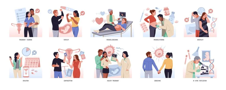 Pregnancy planning. Artificial conception in vitro, human fertilization, parents Stock Illustration