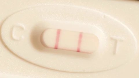 Pregnancy test appears, appearing positive Stock Footage 124123545