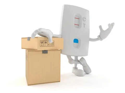 Pregnancy test character with stack of boxes イラスト素材