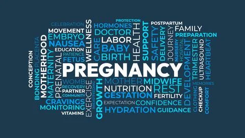 Pregnancy Word Cloud Design for Maternity Poster, Baby Shower. Pregnancy bo.. Stock Illustration
