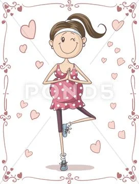 Pregnant Exercise Cartoon Stock Illustration