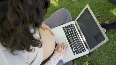 Pregnant Lady Using Laptop 스톡 동영상 163203450