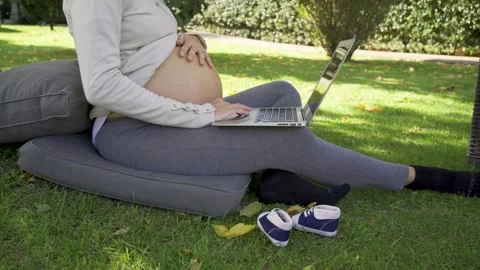 Pregnant Lady Using Laptop 스톡 동영상 163203463