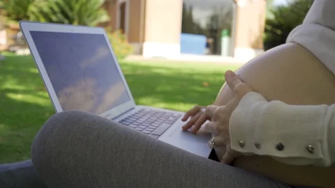 Pregnant Lady Using Laptop 스톡 동영상 163203475