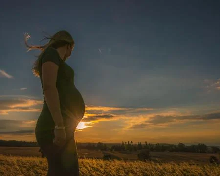 Pregnant mother silhouette during maternity shoot Stock Photos