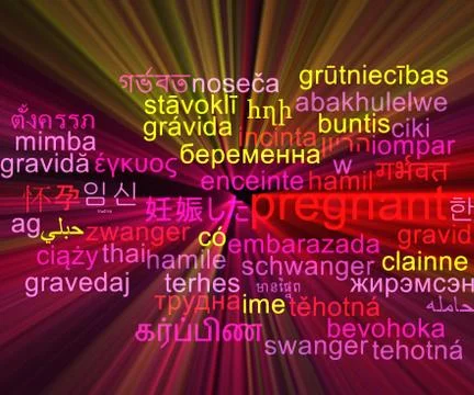 Pregnant multilanguage wordcloud background concept glowing Illustrazione stock