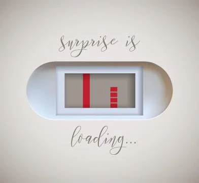 Pregnant test indicator with appearing second strip and Surprise is loading text Stock Illustration