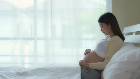 Pregnant touch belly Stock Footage 265860288