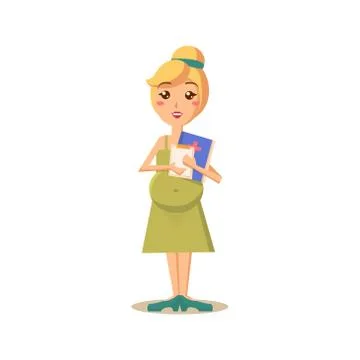 Pregnant Woman with Doctor Paperwork. Vector Illustration Stock Illustration