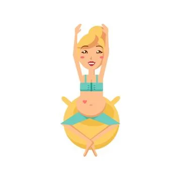 Pregnant Woman Exercising on a Fitball. Vector Illustration Illustrazione stock
