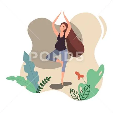 Pregnant woman exercising in nature Stock Illustration