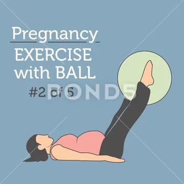 Pregnant Woman Exercising, Stretching, Bending, or Doing Yoga Icons with Bala Stock Illustration