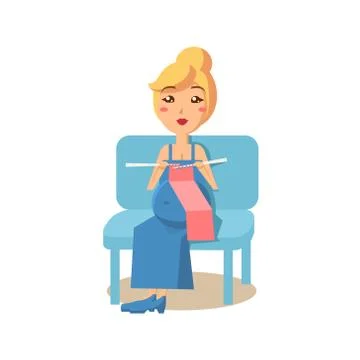 Pregnant Woman Knitting. Vector Illustration Stock Illustration