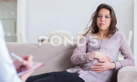 Pregnant woman visiting psychologist doctor Stock Photos