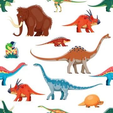 Prehistoric animal characters seamless pattern Stock Illustration
