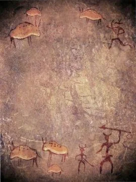 Prehistoric cave paint with copy space digital illustration Stock Illustration